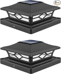 VOLISUN Solar Post Cap Lights: 2 - Pack Outdoor Deck Post Cap Lights Black for Dock Fence Waterproof 2 Color Modes,4x4/6x6 Wooden/Vinyl Posts