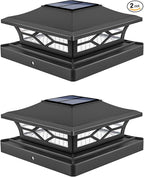 VOLISUN Solar Post Cap Lights: 2 - Pack Outdoor Deck Post Cap Lights Black for Dock Fence Waterproof 2 Color Modes,4x4/6x6 Wooden/Vinyl Posts
