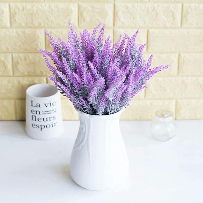 PASYOU 6 Pcs Artificial Lavender Flowers, Plastic Plants Fake Simulation Flower Wedding Indoor Outdoor Bridal Bouquet Home Garden Balcony Patio Planter Filler DIY Arrangement Decoration - Fuchsia