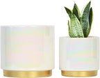 Gepege White Indoor Plant Pots for Plants, Ceramic Planter with Drainage Hole, 7.6 Inch +6 Inch 2pcs Succulent Orchid Flower Pot - Rainbow Pearl Glaze