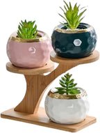 1 Pack Tabletop Plant Stand Indoor Small Windowsill Flower Shelf Bamboo Mini Succulent Windowsill Shelf Bamboo Trayfor Home, Office, Living Room, Bedroom Decoration(Without plant pot)