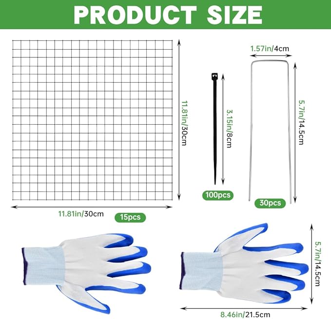 5 Pack Round Plant Protector from Animals, 12'' x 12'' Metal Plant Cages, 15 PCS Metal Mesh to Keep Animals Out, Garden Protection Bunny Barricades, Wire Plants Protectors for Rabbits Chicken Duck