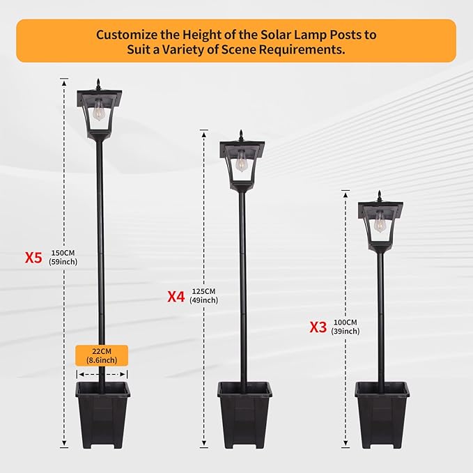 59" Solar Lamp Post with Planter 2-in-1, Solar Post Lights Outdoor Waterproof, Dusk to dawn Warm Yellow Lights, Outdoor Planter for Real or Fake Flowers, Solar Lights for Lawn, Patio, Front/Back Door