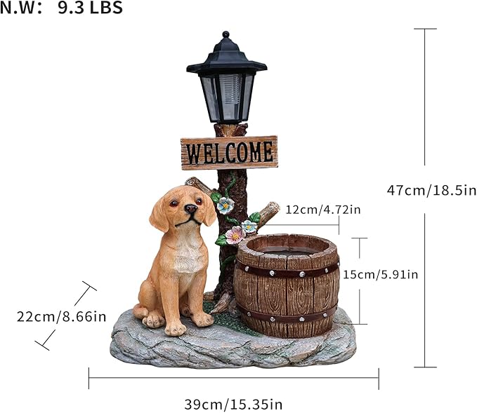 Animal Outdoor Statue Planter Solar Light Welcome Garden Sculpture Resin Flower Pot Decorative Porch Patio Yard Lawn Entryway Figurine with LED Lamp Rustic Plant Holder Ornament Courtyard (B)