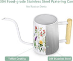 Watering Can Indoor Plants, 35 oz/1000 ml Metal Stainless Steel Watering Can Pot with Long Spout for Indoor House Plants Bonsai Outdoor Garden Flower Decorative White Flowers