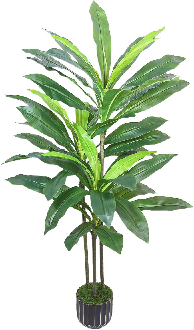 Artificial Dracaena Tree 48in - Fake Plants Tree with Black Planter - Faux Yucca Tree Tall with Lifelike Trunk and Leaves in Pot - Dracaena Artificial Plant for Home Office Living Room Fireplace Decor