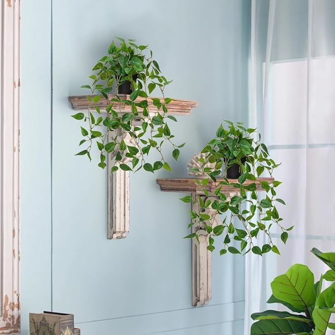 2 Pack Fake Hanging Plants for Shelf in Back Pot, Small Artificial Hanging Ivy Vine Plants Indoor Fake Potted Greenery Plant for Room Bathroom Kitchen Wall End Table Mimi Faux Pothos Plant Set Decor