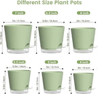 Meowell Self Watering Pots Pack of 6 – Different Size 4" to 7" Indoor Plant Pots with Drainage Holes and Clear Reservoir for Visible Water Level, Plastic Wicking Planters for House Plants, Green