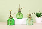Glass Plant Mister Spray Bottle, 6.5" Green Glass Water Spray Bottle with Gold Top Pump Small Watering Can, Small Plant Sprayer Mister for Indoor Outdoor House (Green+Gold A)