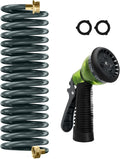 Coil Hose 15FT EVA Coil Garden Hose With 3/4'' Brass Connector Coiled Water Hose Lightweight And No Kink Includes 7 Patterns Spray Nozzle For Outdoors Lawn Watering Car Washing