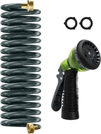 Coil Hose 15FT EVA Coil Garden Hose With 3/4'' Brass Connector Coiled Water Hose Lightweight And No Kink Includes 7 Patterns Spray Nozzle For Outdoors Lawn Watering Car Washing