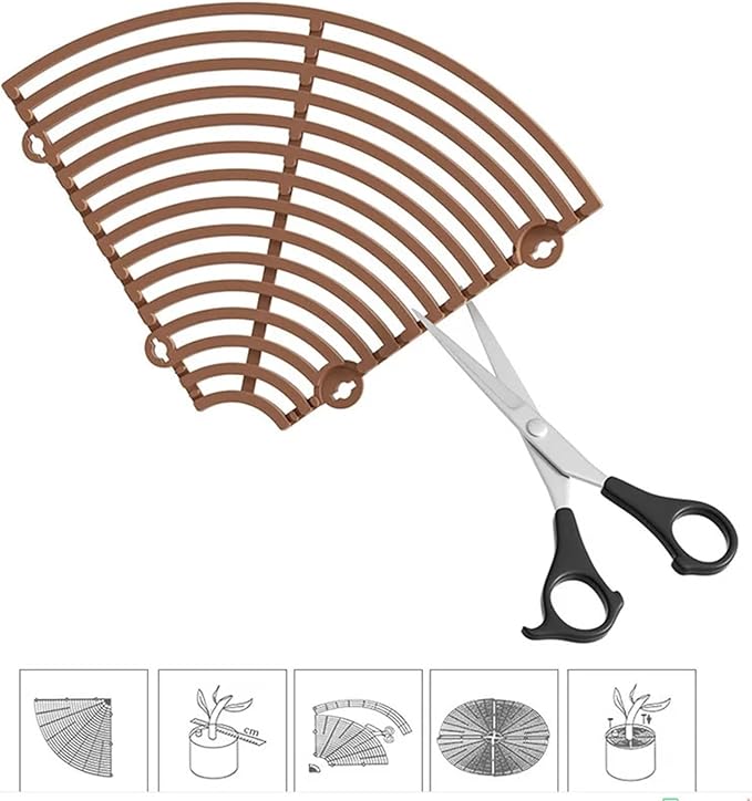 Plant Pot Grids 4PCS Plant Pot Soil Guard with Nails Grid Flower Cover Baby Safety Mouse Protector Repel Cats(Brown Round 30cm)