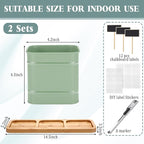 LemonRoad 6 Pcs Indoor Herb Planter Window Herb Pots for Kitchen with Drainage Hole and Bamboo Tray Farmhouse Metal Garden Planter Pot with DIY Label Mom Plant Gift(Sage Green,Square)