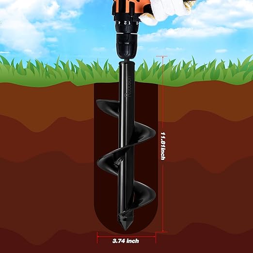 Auger Drill Bit for Planting Ruooson 3.7X11.8 in Garden AugerSpiral, Easy Planter Rapid Planter Plant for 3/8" Hex Drive <1Pcs>. (3.7x11.8 in)