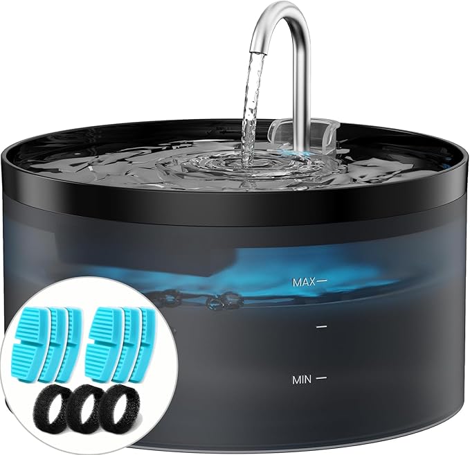 Cat Water Fountain: 108oz/3.2L Cat Fountain Super Silent Pet Water Fountain | Water Fountains for Cats Indoor - Faucet Cat Fountain- Suitable for Cats and Dogs - With 6 Filters & 3 Sponges