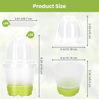 Sckee Clear Nursery Pots for Plants, 30 Packs Plastic Seed Starting Pots with Drainage Holes Plant Nursery Pots Silicone Base (Light Green, 4 inch with lids)