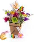 Pride Fresh Cut Live Flowers Arranged in a Takeout Container with Your Personal Message Tucked Inside a Fortune Cookie