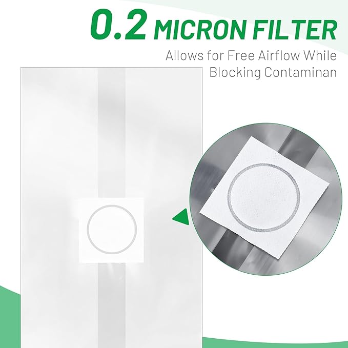 GREANER 50 Packs Mushroom Spawn Bag, 6 Mil Mushroom Growing Bag with 0.2 Micron Filter Breathable, Extra Thick 6"x5"x20" Spawn Bags