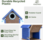 Kingsyard Recycled Plastic Bird House for Outdoors - Weatherproof Nesting Box with Clear View Panel & Predator Guard for Bluebird Wren Swallow Finch, Blue
