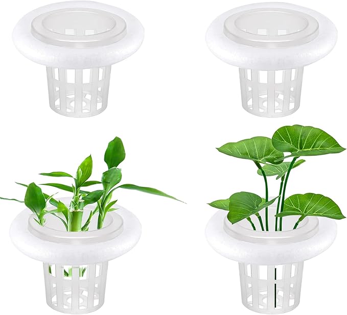 4 PCS Floating Aquarium Plant Holder, Aquarium Planting Baskets with White Foam Floating Ring, Fish Tank Hydroponic Basket for Aquatic Plant Cultivation and Landscaping Decorations