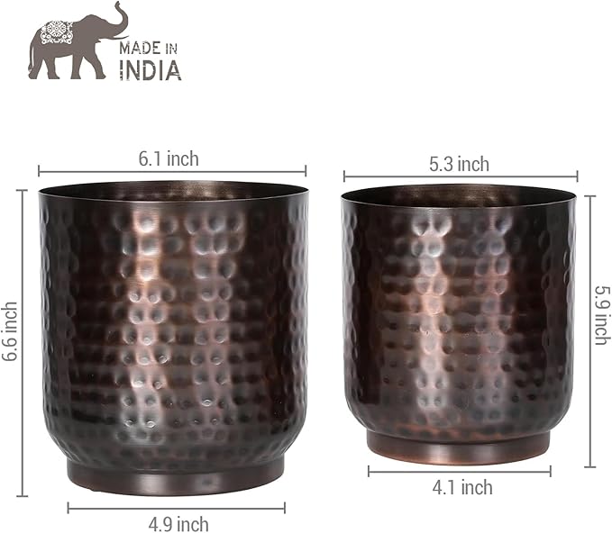 MyGift Handmade Hammered Vintage Copper Metal Plant Vase, Decorative Indoor Cylindrical Flower Planter Container, 5 and 6 Inch Pots, Handcrafted in India