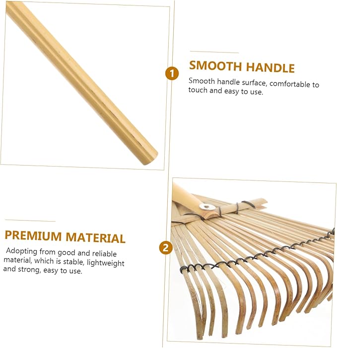 Milisten Gardening Tool Bamboo Rake Wood Handle Small Garden Rake for Loosening Weeding Gardening Tasks