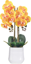 Orchids Artificial Plant in Ceramic Pot 18.5" Faux Orchid Phalaenopsis Flowers Arrangement for Home Office Table Centerpiece Indoor Decor, Orange