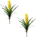 2Pcs Artificial Bromeliad Plants, 18" Fake Hawaiian Ginger Flower,Large Real Touch Faux Tropical Flowers, Lifelike Exotic House Plants for Home Office Indoor Decoration (Yellow)