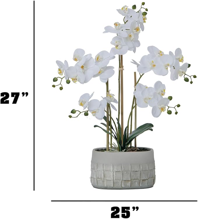 27" White Orchid Arrangement in a Grey Stonelike Planter | Real Touch White Moth Orchids in a Grey Planter by Fiori Sempre