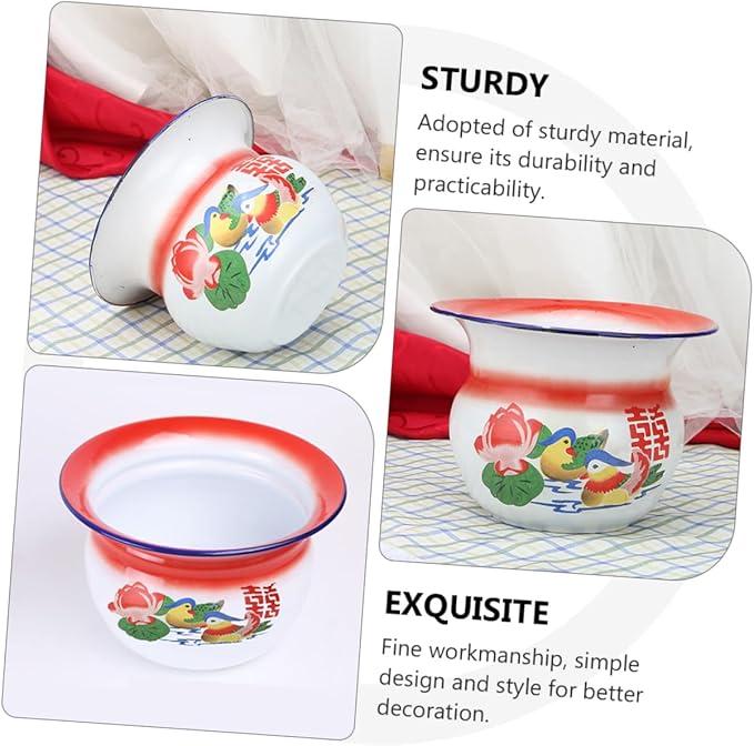 VANZACK Enamel Spittoon Portable Bedpan Urinal Pot for Adults and Children Vintage Style Durable Household Medical Aid