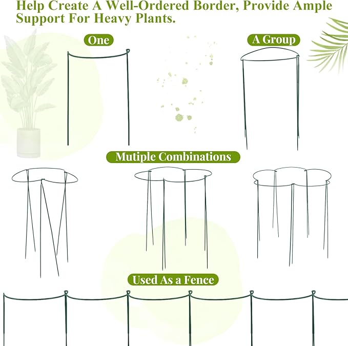 Tioncy 18 Pcs 30 H x 12.6 W Plant Support Stakes Cages for Garden, Metal Half Round Plants Tension Rods for Indoor Outdoor Large Tall Flower Vegetables Tomato Peony Rose Support