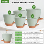 Vanslogreen Plant Pots Indoor 7/6.5/6/5.5/5 Inch Self Watering Planters for Indoor Plants with Drainage Hole, Plastic Flower Pots for Succulents, African Violet (Green)