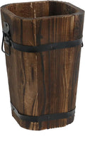 MY MIRONEY Plant Pots, Vintage Wooden Barrel Planter - Solid Rustic Garden Flower Pot with Metal Handles & Frame for Indoor Planter, Office Home Decor, Garden Home Plants, 5.2" x 8.27"