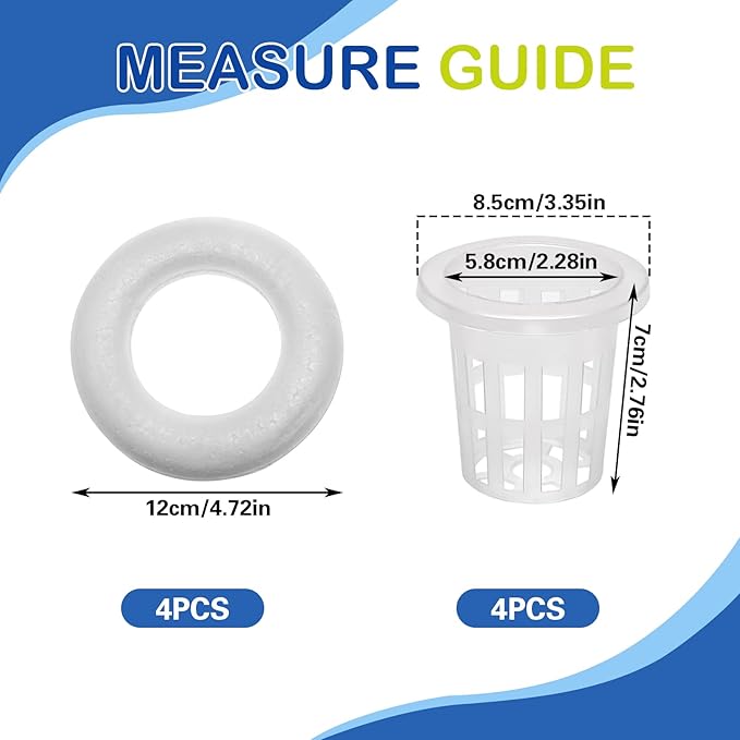 4 PCS Floating Aquarium Plant Holder, Aquarium Planting Baskets with White Foam Floating Ring, Fish Tank Hydroponic Basket for Aquatic Plant Cultivation and Landscaping Decorations