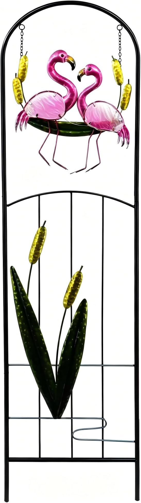 Flamingo Metal Garden Trellis with Solar Lights for Climbing Plant | 1-Pack Weatherproof Iron Plant Trellis, Heavy Duty Potted Cucumber Clematis Support Frame Stake for Outdoor Patio Yard Decor