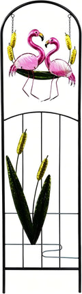 Flamingo Metal Garden Trellis with Solar Lights for Climbing Plant | 1-Pack Weatherproof Iron Plant Trellis, Heavy Duty Potted Cucumber Clematis Support Frame Stake for Outdoor Patio Yard Decor