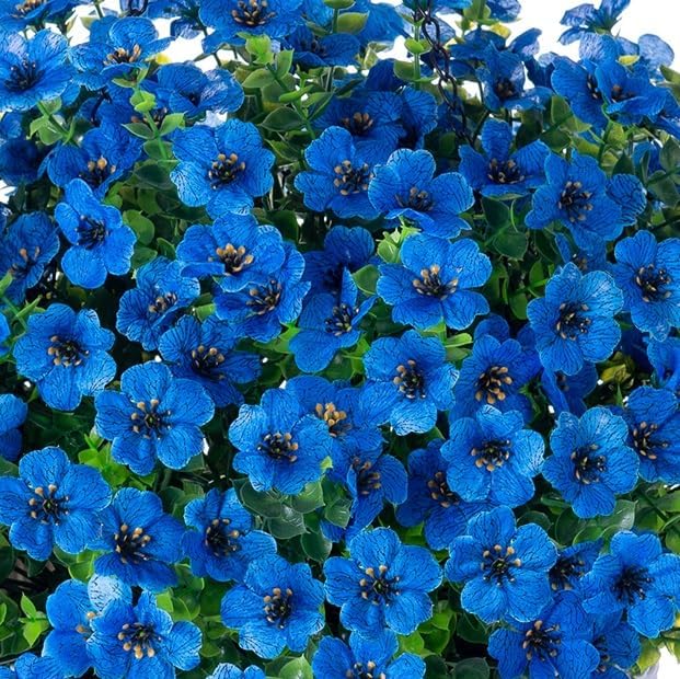 HyeFlora Artificial Fake Hanging Plants Flowers Basket for Outdoor Outside Decoration, Faux Silk Blue Daisy UV Resistant Look Real for Porch Patio Balcony Home Yard