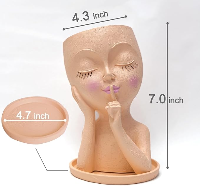 Face Planter Pot Head Planters, Lady Heads Flowerpot, Cute Girl Faces Plant Pot, Quiet Women Succulent Pots for Indoor Outdoor Plants, Modern Vase with Drainage