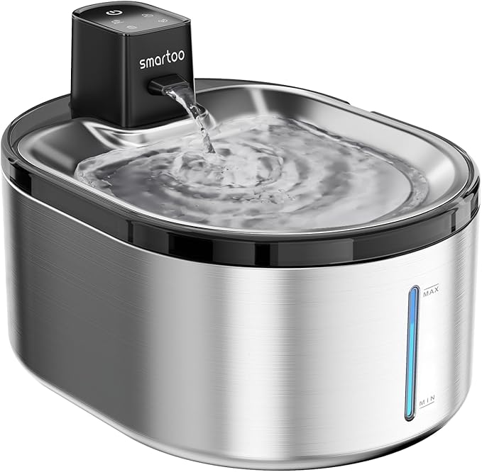 Smartoo Wireless Cat Water Fountain Stainless Steel, 152oz/4.5L Cat Fountain Battery Operated, Cordless Pet Water Fountain for Cats & Dogs with Motion Sensor, Ultra Quiet Pump, Multi-Filtration