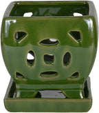 W&W Orchid Pot with Holes and Saucer for Repotting, Seagreen, 5.5"
