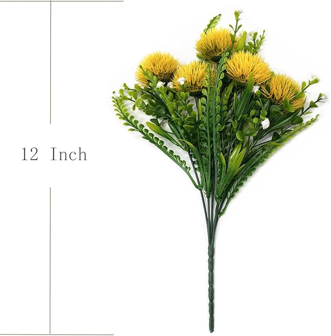 Artificial Dandelion Flowers Fake Plants Plastic Greenery Simulated Faux Flower for Outdoor Indoor Home Decor Garden Bathroom Office Party Wedding Bouquet Vase Planter Filler Decoration Yellow 4 Pack