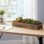 MyGift Artificial Succulent Centerpiece, 15.75 Inch Faux Succulents Arrangement Plants in Rustic Burnt Wood Rectangular Planter Box