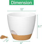 ZMTECH 10 Inch Plant Pots Set of 2 Planters for Indoor Plants Self Watering Pots Flower Pots with Drainage Holes and Saucer for Outdoor Plants(White with Brown)