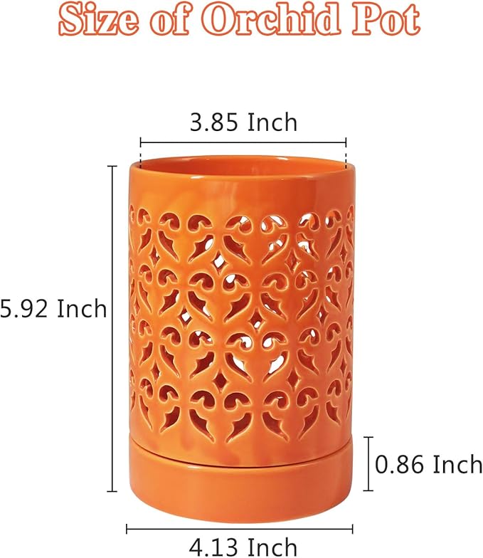 2 Pack Orchid Pots with Holes 4 Inch, Ceramic Orchid Pot for Repotting with Saucers,More Ventilation Hole Easy Breathing, Plant Pot for Repotting Orchids and Other Flowers