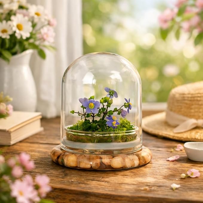 Award Winning: Persian Violet with Sundew Moss - Live Flower Terrarium in Self Sustaining Glass Jar, Maintenance Free and Blooms All-Season, Great Unique Gift and Home Decor, 100% Growth Guarantee