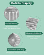 vensovo 8 Inches Silver Metal Rustic Plant Pots - 6Pcs Shallow Galvanized Planters with Drain Hole and Rubber Plug, Rustproof Tin Bucket Succulent Pot Indoor Farmhouse Vintage Style for Decor