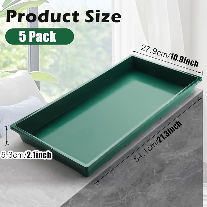 RooTrimmer 1020 Nursery Pots Trays 5 Pack, Plastic Flat Seed Starter Trays, Durable Seedling Potting Tray for Carrying and Holding Planting Pot (Green)
