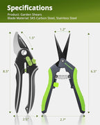 Gardening Scissors, Sharp Plant Trimming Scissors for Precise Cuts, Stainless Steel Pruning Shears Bonsai Clippers, 8.5" Bypass Garden Shears & 6.5" Straight Trimming Scissors 2 Pack