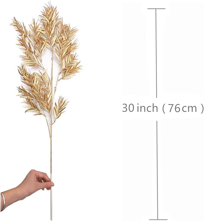 PASYOU Artificial Plants for Christmas Decor, Gold Fake Bamboo Plastic Grass Shrubs Leaves Indoor Outdoor Home Garden Party Hotel Verandah Wedding Event Faux DIY Decoration - 30 Inch Golden 2 Bunches