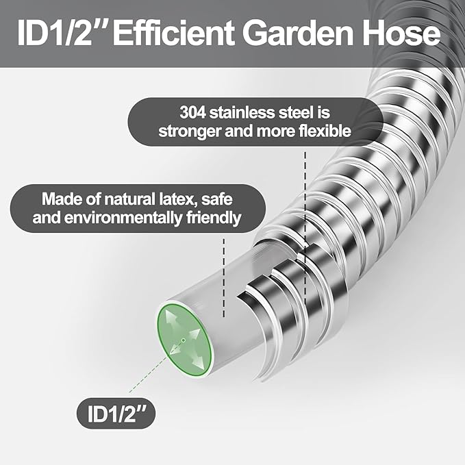 SPECILITE 15FT Short Garden Hose, 1/2" 304 Stainless Steel Leader Hose with Female to Female Brass Fittings, Flexible, Heavy-Duty & Never Kink, Water Pipe for Yard, Outdoor, Lawn
